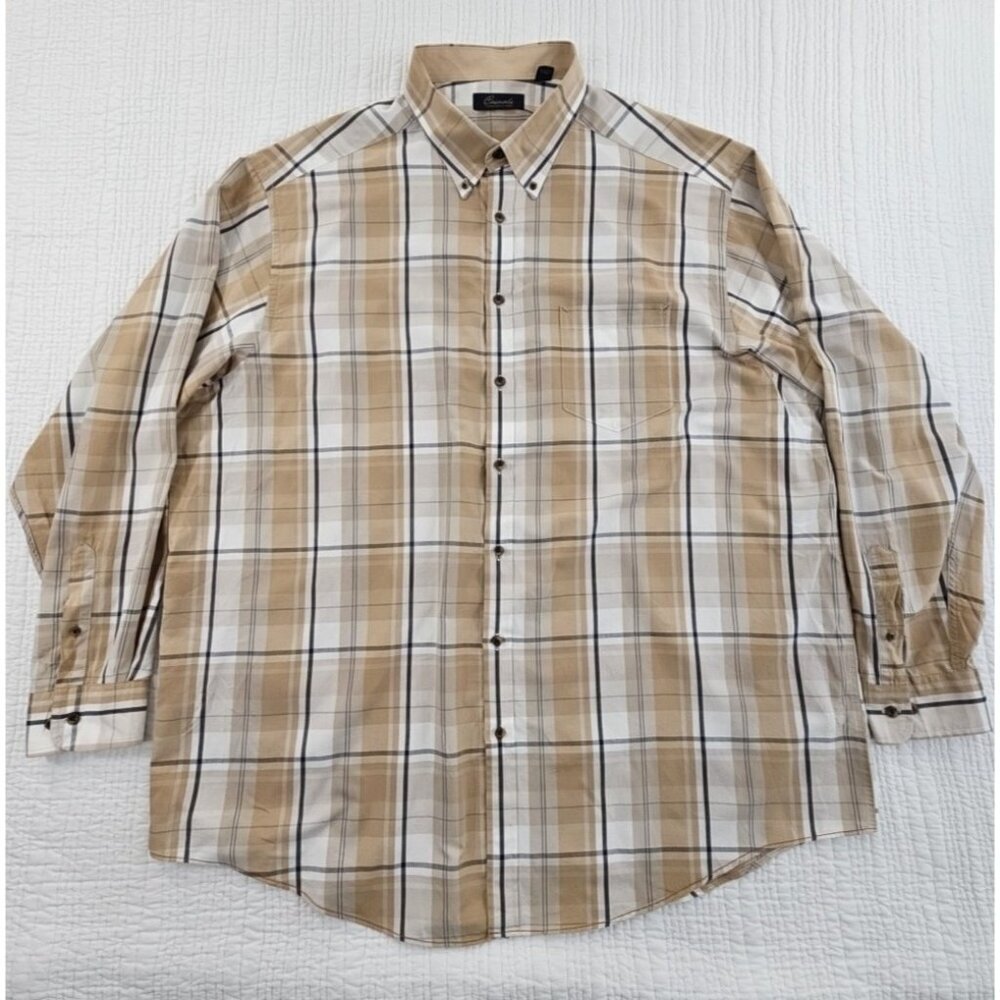 Roundtree & Yorke Casuals Shirt‎ Men's 3XT Brown Plaid EUC Long Sleeve Button-Up